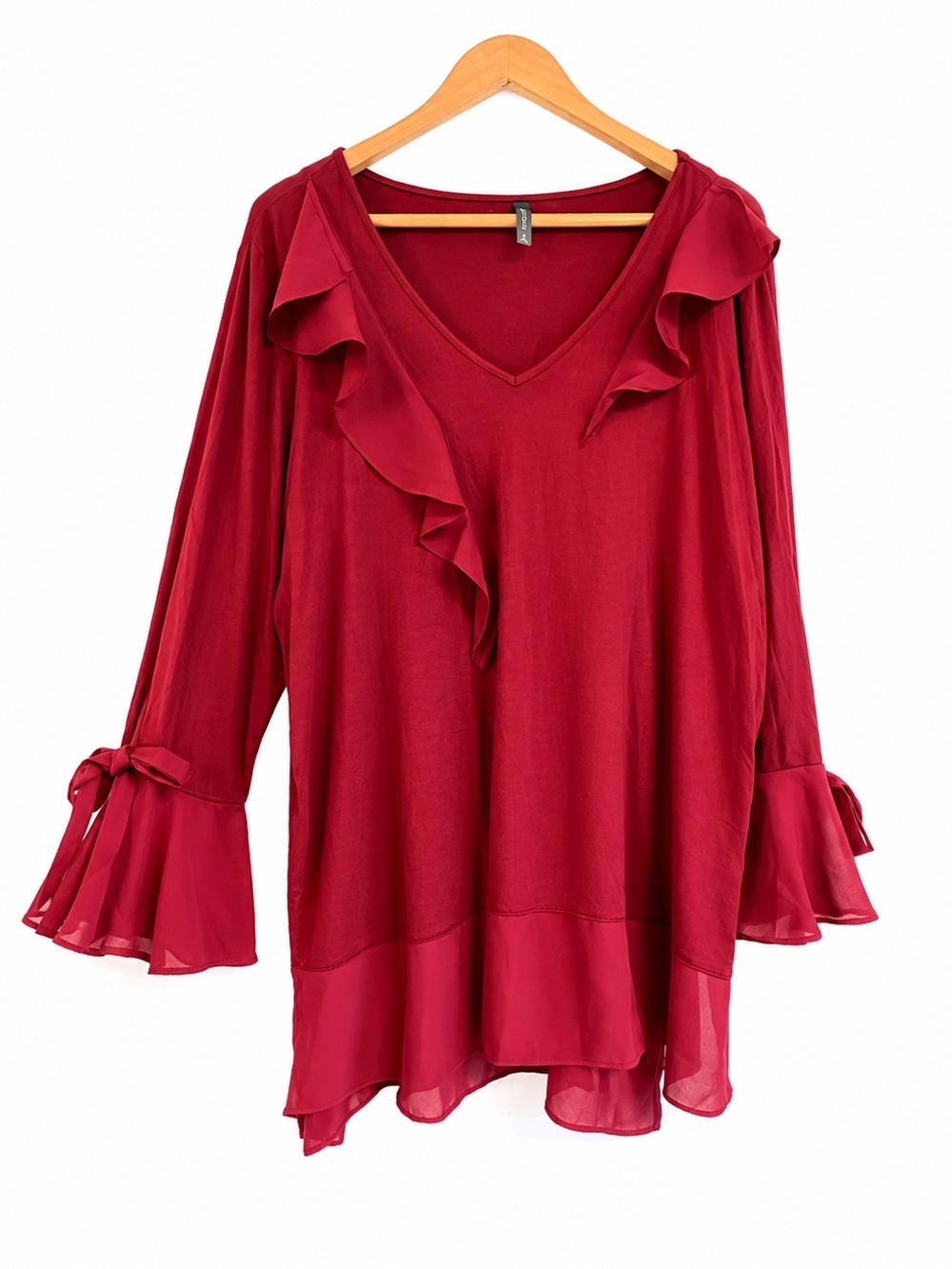 Massini plus 1X chiffon ruffle tunic blouse burgundy lagenlook gothic relaxed